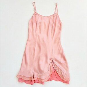 Y2K Victoria’s Secret XS 100% Silk Mermaid Pink Ruffle Vintage Slip Dress